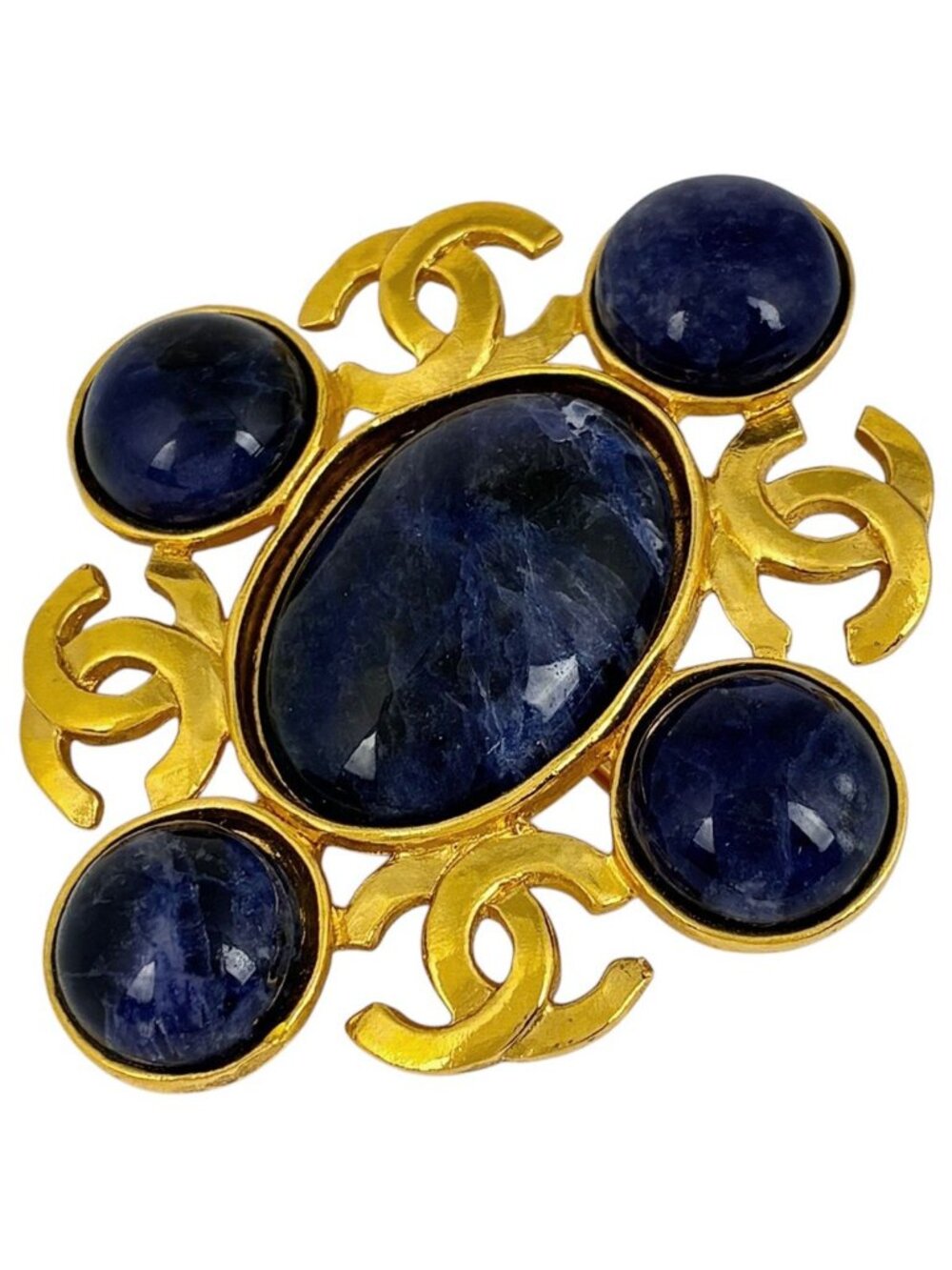 Chanel Brooch CC Logo Color Stone Gold Blue